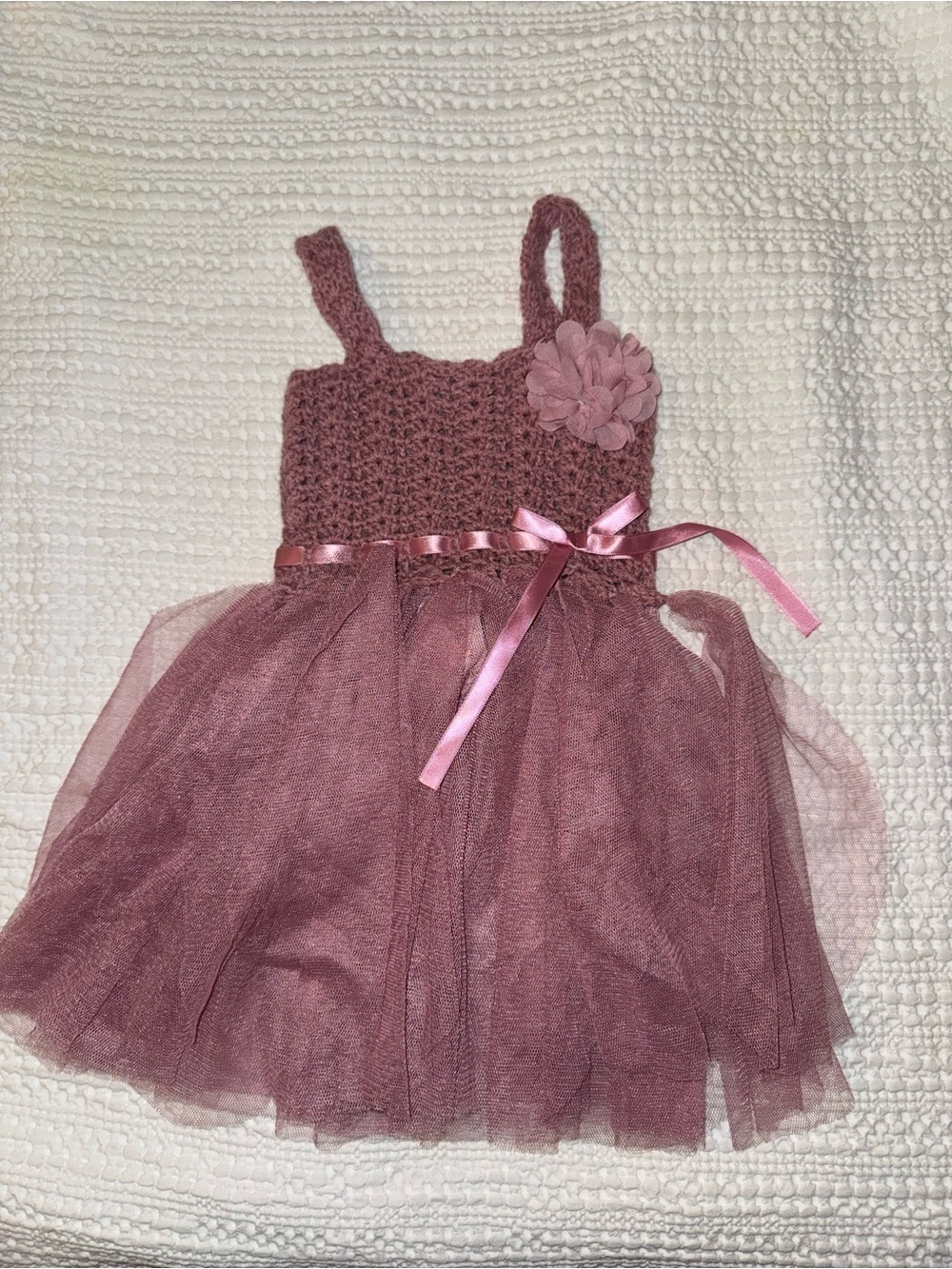 Girls Mauve Tulle Dress with Flower Accent